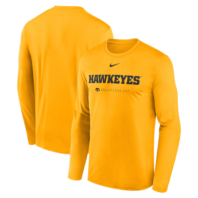 Men's Iowa Hawkeyes Yellow 2025 Courtside Basketball Shootaround Legend Dri-FIT Long Sleeve T-Shirt